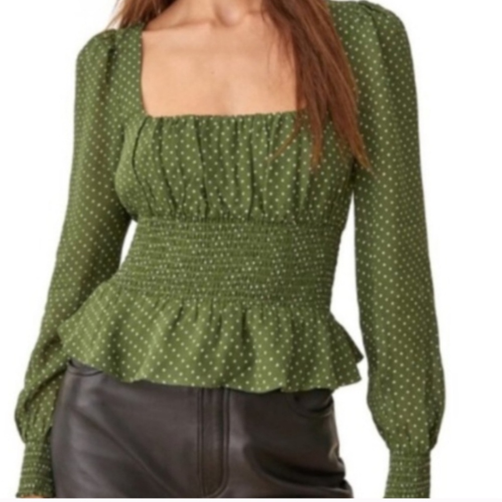 Reformation green polka dot long sleeve shirt